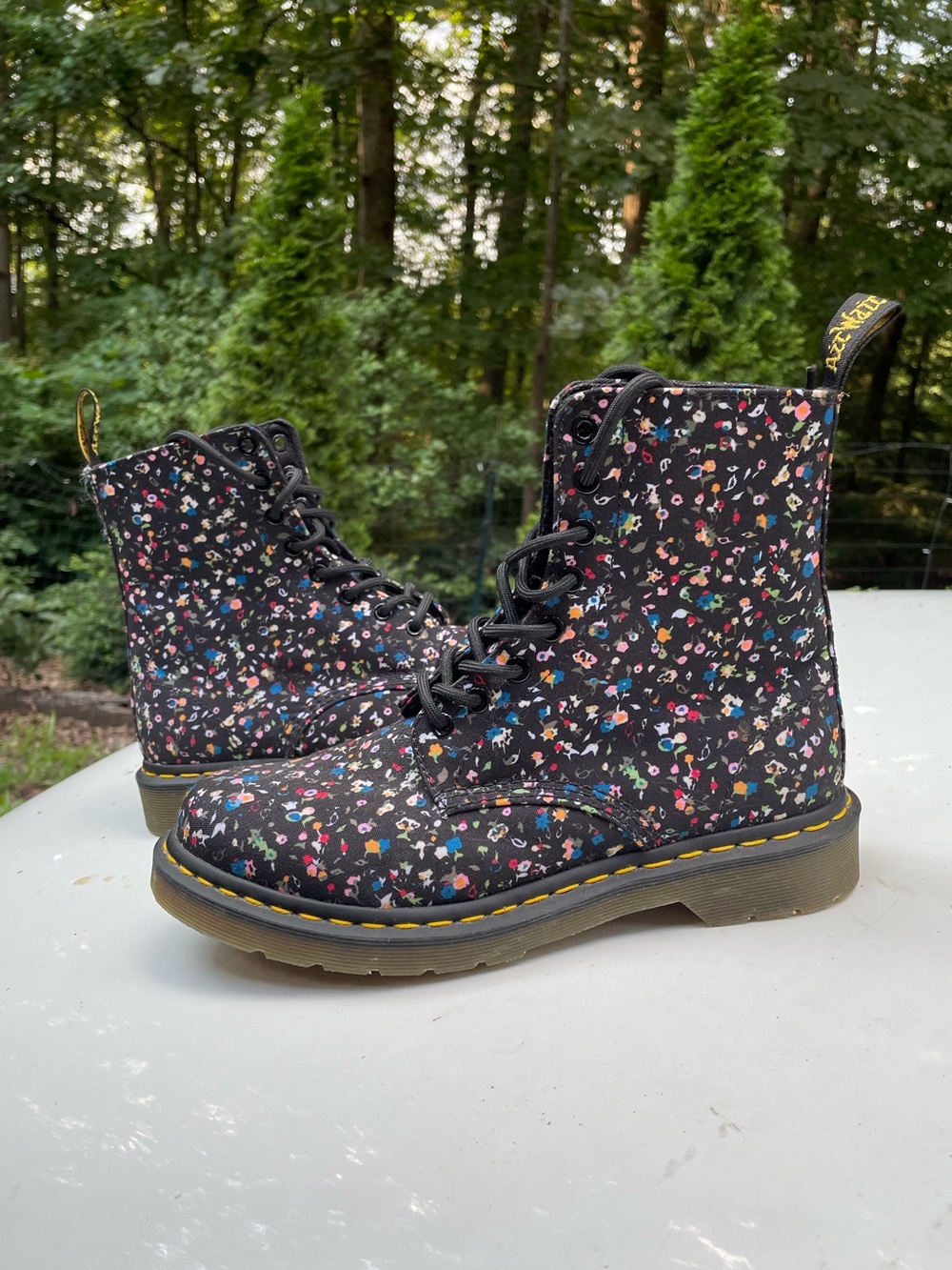 Dr Martens Black Floral Lace Up Combat Boots Size 9